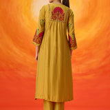 Vanya Fire Mustard Embroidered Panelled Kurta Set