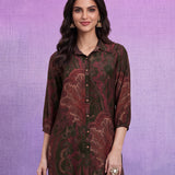 Poly Viscose Olive Abstract Print Shirt
