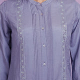 Light Blue Cotton Thread Sequin Embroidered Shirt