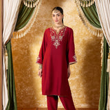 Avika Crimson Red Embroidered Suit Set