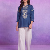 Cotton Navy Embroidered Tunic