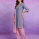 Pink Terylene Straight Kurta Set with Dupatta