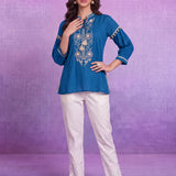 Cotton Blue Embroidered Tunic