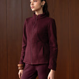 Eirene Maroon Fur High-neck Jacket