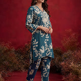 Blue Printed Cotton Blend Relaxed Co-ord Set