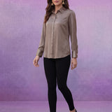 Solid Beige Satin Straight Full-Sleeve Shirt