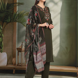 Silk Blend Floral Yoke Embroidered Kurta Palazzo Dupatta Set