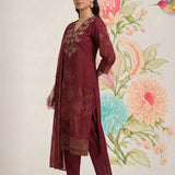 Kasni Maroon Printed Suit Set with Dupatta