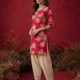 Aboli Red Floral Printed Straight Kurti