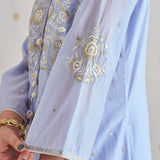 Ayesha Ice Blue Embroidered Panelled A-Line Suit Set