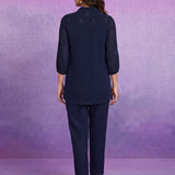 Navy Embroidered Straight Co-ord Set
