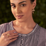 Amaya Slate Grey Printed Chanderi Suit Set with Dupatta