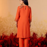 Charvi Tangy Orange Embroidered Kurta Set