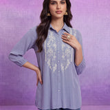 Blue Rayon Embroidered Shirt