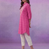 Fuchsia All-Over Printed Cotton Cambric Straight Kurti