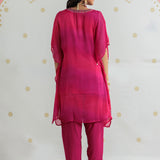 Aarohi Electric Fuchsia Ombre Embroidered Kaftan Set
