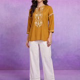 Cotton Mustard Embroidered Tunic