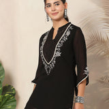 Floral Embroidered A-Line Short Kurti
