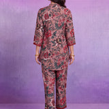 Pink Rayon Floral Embroidered Straight Co-ord Set