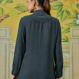Meher Tropical Teal Thread Embroidered Shirt