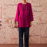 Mansha Fuchsia Pink Embroidered Rayon Top for Women