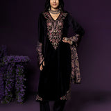 Navya Purple Embroidered Velvet Suit Set with Brasso Dupatta