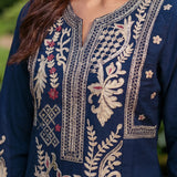 Aarvi Navy Floral Embroidered Suit Set with Dupatta