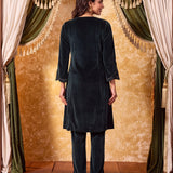 Yashvi Hunter Green Embroidered Velvet Kurta Set