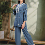 Viscose Rayon Embroidered Top and Trouser Co-Ord Set