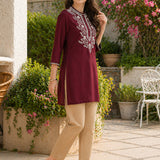 Lakhnavi Embroidered A-Line Rayon Kurti