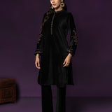 Iravya Black Embroidered Velvet Co-ord Set