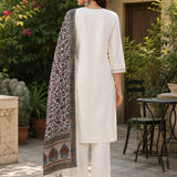 Pure Cotton Floral Embroidered Kurta Palazzo Dupatta Set