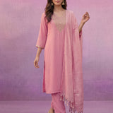 Light Pink Dori Embroidered Straight Suit Set
