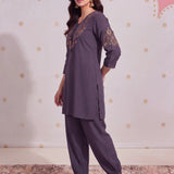 Zareen Damson Purple Embroidered Kurta Set