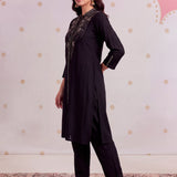 Nyra Matt Black Embroidered Kurta Set
