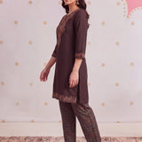 Inaya Penny Brown Embroidered Kurta Set