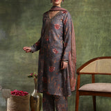Wool Blend Floral Printed Kurta Trouser Dupatta Set