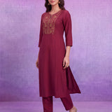 Fuchsia Nylon Viscose Zari Dori Embroidered Co-ord Set