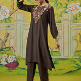 Myra Charcoal Grey Applique Embroidered Kurta Set
