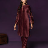 Iravya Maroon Embroidered Velvet Co-ord Set