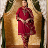 Ameera Ruby Red Embroidered Suit Set
