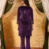Varnika Royal Purple Embroidered Velvet Kurta Set