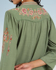 Green Floral Tunic with Shoulder Gathers