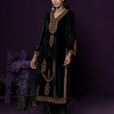 Koel Green Embroidered Velvet Suit Set with Banarasi Dupatta