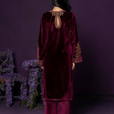 Zeenat Maroon Embroidered Velvet Suit Set with Dupatta