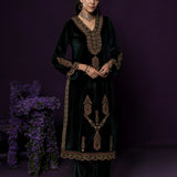 Koel Green Embroidered Velvet Suit Set with Banarasi Dupatta