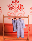 Fiona Smokey Blue Printed Cotton Linen Set with Dupatta
