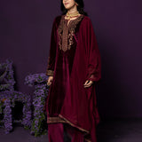 Zeenat Maroon Embroidered Velvet Suit Set with Dupatta