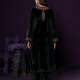 Koel Green Embroidered Velvet Suit Set with Banarasi Dupatta