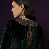 Koel Green Embroidered Velvet Suit Set with Banarasi Dupatta
